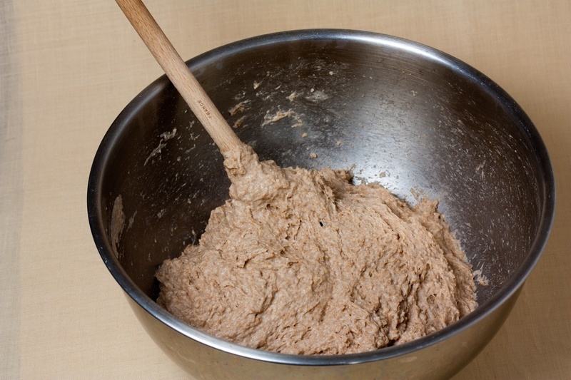 Mix the dough with a spoon for 1 minute