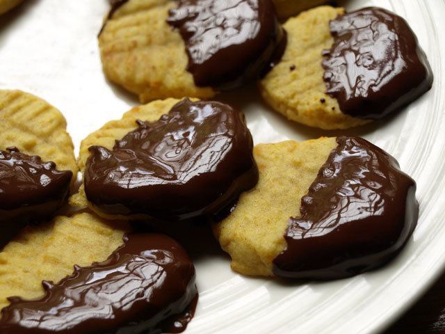 Chickpea flour not only binds these Danish chocolate and orange biscuits together as an egg replacer, but adds nutrition and contributes to the colour, recipe from Triumph of the Lentil