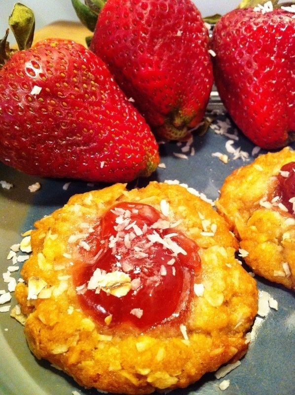 Strawberry Thumbprint Anzac Cookies