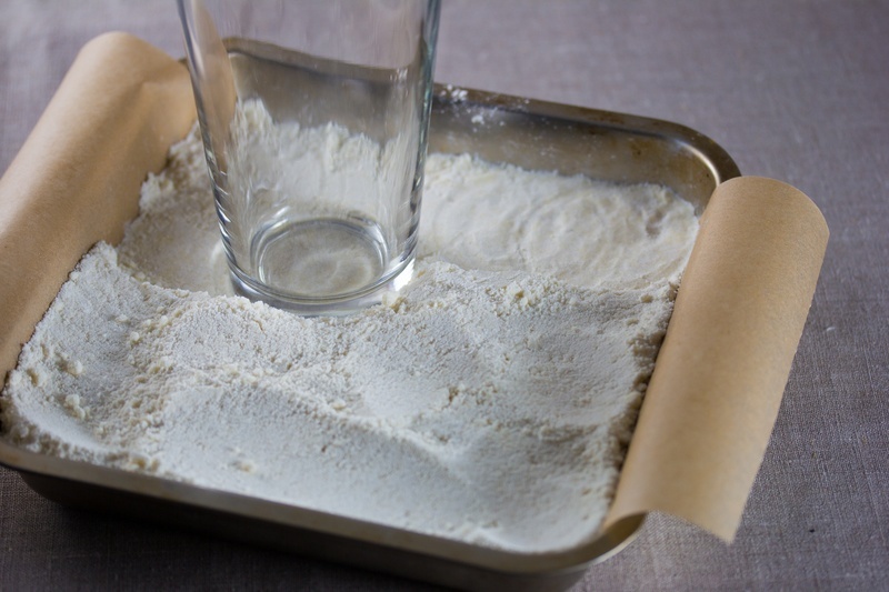 Press the dough into the baking pan